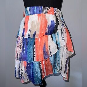 Guess Asymmetrical Skirt in Blue, Orange, and Black